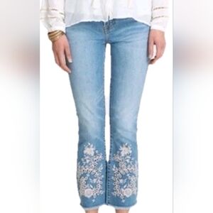 Johnny Was Jeans Womens 25 Bohemian Cropped Baby Boot Embroidered Floral Eyelet